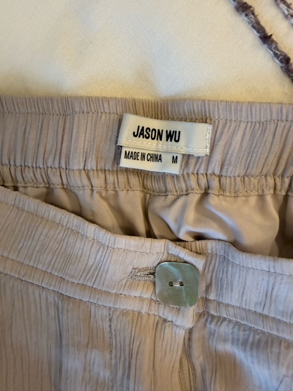 Jason Wu Soft Mauve Button Crop Top & Wide-Leg Pants Set - Picture 4 of 5